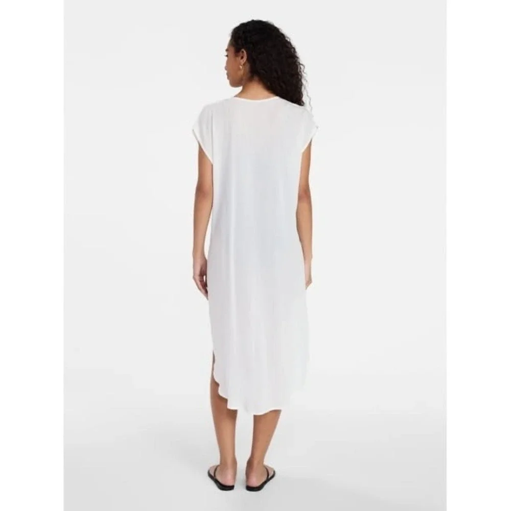 Coastal White Crinkle Rayon Beachwear Swim Cover Up Tie NEW Kimono XXL-XXXL